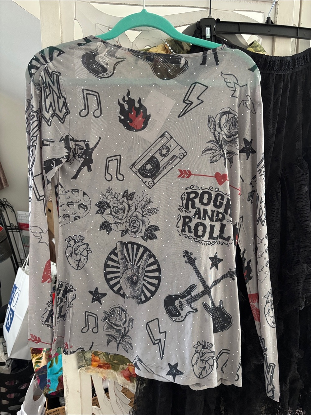 Rock & Roll Graphic Long-Sleeve Tee - Gray Mesh - Picture 3 of 4